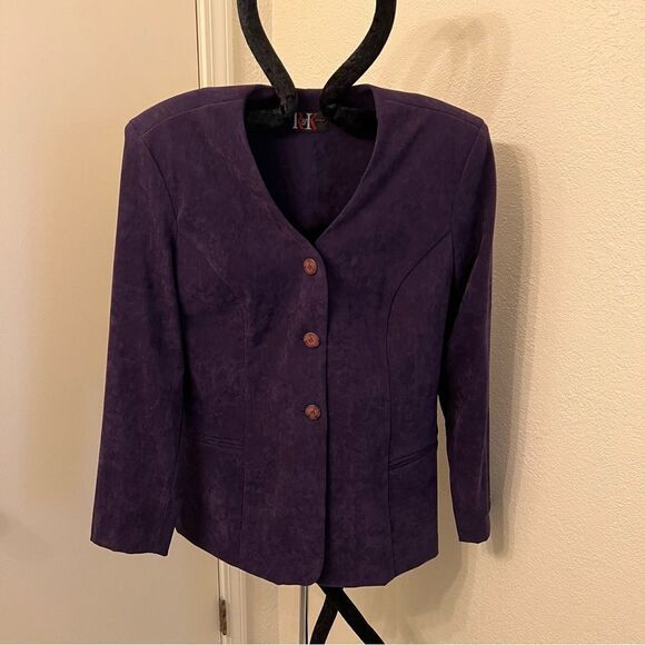 Vintage R&K Long Sleeve Suede Purple V-Neck Blazer - Picture 1 of 4